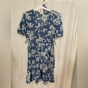 Floral Wrap Dress in Blue and White